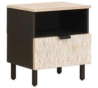 Bedside Cabinet White Solid Mango Wood 40 x 33 x 46 cm 1 Drawer Compact Minimal