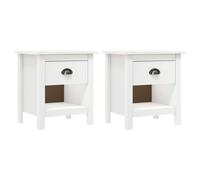 Bedside Cabinet White Solid Pine Wood 46x35x49.5 cm 1 Drawer 1 Shelf - Set of 2