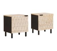 Bedside Cabinet White Wash Mango Wood 40x33x46cm Solid Wood Nightstand with Door