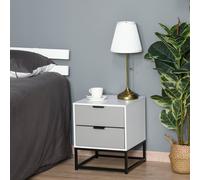 HOMCOM Bedside Cabinet w/ Metal Base, 2 Drawer White/Grey, Grey