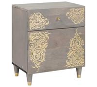 Bedside Cabinet Grey Solid Mango Wood 50x33x60 cm Hand-Painted Door Brass Knobs