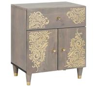 Bedside Cabinet Grey Solid Mango Wood 50x33x60cm Hand-Painted Drawer SpaceSaver