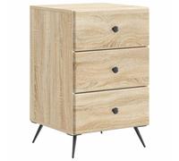 Bedside Cabinet White 43x41x66.5cm Engineered Wood 3 Drawer Small Vintage Style