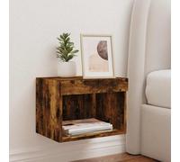 vidaXL Bedside Cabinet with LED Lights Wall-mounted Nightstand Smoked Oak