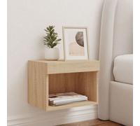 vidaXL Bedside Cabinet with LED Lights Wall-mounted Sonoma Oak - Brown, Brown