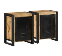 Bedside cabinets 2 pcs Natural Solid Mango Wood with Iron Legs 40x30x51 cm Pair