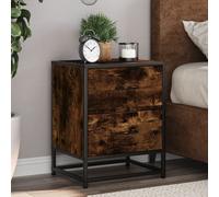 Bedside Cabinet Smoked Oak Engineered Wood & Steel 40x31x50cm Black 2-Drawer Set