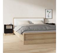 Bedside Cabinets 2pc Black Engineered Wood Solid Eucalyptus 40x35x50 cm w/drawer