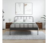 Bedside Cabinets 2pc Brown Oak 40x42x50cm Engineered Wood & Iron Frame Storage