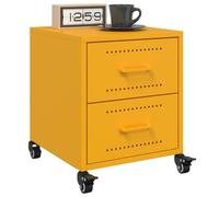 Bedside Cabinets 2pc Mustard Yellow Cold-Rolled Steel 36x39x43.5 cm with Wheels