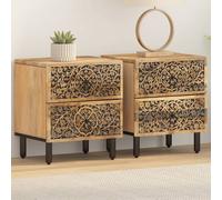 Bedside cabinets 2pc Solid mango wood Natural 40x33x46cm Hand-carved Iron legs