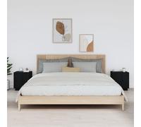 Bedside Cabinets 2pc Solid Pine Wood Black 40x34x45 cm Faux Leather Handles Set