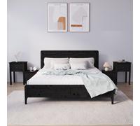 Bedside Cabinets 2pc Solid Pinewood Black 79.5x38x65.5cm Modern Nightstand Pair