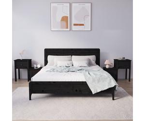 Bedside Cabinets 2pc Solid Pinewood Black 79.5x38x65.5cm Modern Nightstand Pair