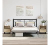 Bedside Cabinets 2pc Sonoma Oak 40x35x50cm Engineered Wood Metal Legs Stylish.
