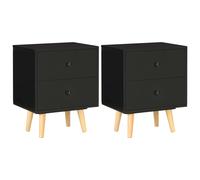 Bedside Cabinets Black 40x30x50 cm MDF & Solid Pine Legs 2 Drawers Set of 2 UK