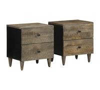 Bedside Cabinets Light Grey 40x33x46 cm Solid Mango Wood with Metal Legs 2pc Set