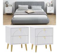 Portland 2 Drawer White Bedside Table Set of 2 - Wilko