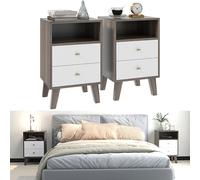 Homcom Bedside Tables Set Of 2, Modern Nightstand With 2 Drawers And Open Cubby In Grey Grey