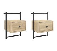 (sonoma oak, 2 pcs) vidaXL Bedside Cabinets Wall-mounted Nightstand Bed Table Engineered Wood