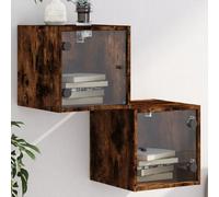 Bedside Cabinets with Glass Doors 2 pcs Smoked Oak 35x37x35 cm Berkfield Home Brown One Size