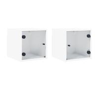 vidaXL Bedside Cabinets with Glass Doors Nightstand Side End Table 2 pcs White