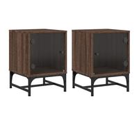 2 PCS Bedside Cabinets with Glass Doors Furniture Storage Nightstand Side Table