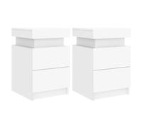 Bedside Cabinets with LED Lights Nightstand Bed Side Table 2 pcs White vidaXL