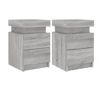 Bedside Cabinets with LED Lights Nightstand Bed Table 2 pcs Grey Sonoma vidaXL
