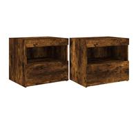 Bedside Cabinets with LED Lights Nightstand Bed Table 2 pcs Smoked Oak vidaXL