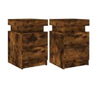Bedside Cabinets with LED Lights Nightstand Bed Table 2 pcs Smoked Oak vidaXL