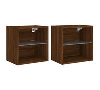Bedside Cabinets with LED Lights Wall-mounted Cabinet 2 pcs Brown Oak vidaXL