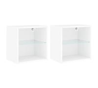Bedside Cabinets with LED Lights Wall-mounted Side Table 2 pcs White vidaXL