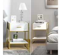 HOMCOM Modern Bedside Table Set of 2 Side Table Shelf Drawer Bedroom - White