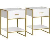 HOMCOM Set of Two Elegant Bedside Tables White/Gold-Tone, none