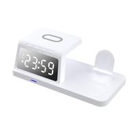 Bedside Charging Station, 4 in 1 Electronic Hub, 7 Inch Fast Wireless Charger with Alarm Clock, ABS Desk Organizer with Multiple Device Ports, Home Accessories, S