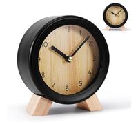 Bedside Clock Bedrooms,Black Table Clock Sun Movement Desk Clock Silent Clock for Bedrooms,Table Home Travel Kitchen Natural Wood(12.5×5×14cm)