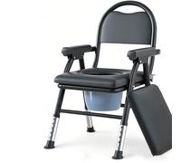 Bedside Commode Chair for Seniors 5-Height Adjustable Portable Toilet & Shower Chair, Foldable Lightweight Bedside Toilet Chair with Removable Bucket,With Lid