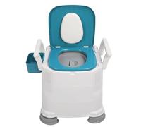 Bedside Commode Chair, Height Adjustable Portable Toilets with Widen Handle, Lid, PU Backrest and Hollow Bucket Adult Potty Chair Handicap Shower Mobile Toilets for Elderly