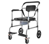 Bedside Commode Chair, Portable Rolling Shower Chair with Wheels,with Backrest and Cushion Wheelchair for Elder, Disabled