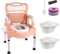 Bedside Commode Chair, Portable Toilet for Elderly with Adjustable Height, Ultra-Wide Seat and Removable Bucket