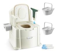 Bedside Commode, Portable Toilet for Adults, Commode Chair for Toilet with Arms, Height Adjustable, 2 Toilets and Induction Night Light, Potty Chair for Elderly and Disabled
