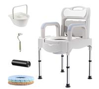 Bedside Commode, Portable Toilet for Adults, Raised Toilet Seat with Handles 6 Height Adjustable Potty Chair with Armrests and Brush Non-Slip Commode Chair for Disabled Elderly and Disabled