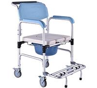 Bedside Commode Wheelchair, Toilet Shower Chair with Wheel, Folding Pedal Sponge Pu Leather Cushion, Mobile Bedside Commodes for Elderly Disabled and Limited Mobility
