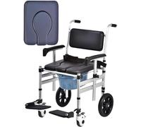 Bedside Commode with Wheels, Folding Raised Toilet Seat, Aluminium Shower Chair with Casters, Upholstered Over Toilet Commode Wheelchair