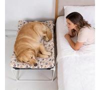 Bedside Cosleeper Pet Dog Bed Metal Dogs Bed Elevated Frame with Removable & Washable Cushion Pet Window Perch Dog Bunk Beds Next to Human Bed Stable Bed Attachment for Puppies
