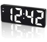 Bedside Digital Alarm Clock, Large LED Mirror Electronic Clock with Temperature, Snooze, Date, Adjust Brightness, Voice Control, Bedroom Bedside Clock, Living Room Home Decor Modern Desk Clock