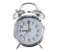 Bedside Double Bell Alarm Clock with Chrome Metal Case, Luminous Hands and Hour Markers, Spring Wound Mechanical Movement and Large Readable Face