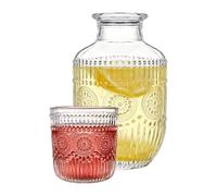 Bedside Glass Carafe - 600ml Night Pitcher with Cup 150ml | Bedroom Water Set | Vintage Jug Drinks | Glass 600ml Caraf Bedside | Use Bathroom Kitchen Table Party