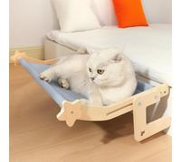 Bedside Hammock&Window Perch Adjustable Cat Bed with Sturdy Wood Frame No Drilling Easy Install Pet Hammock for Windowsill and Bedside Washable Cushion Cover Premium Cat Furniture for Indoor